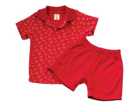 conjunto bebe nino camiseta polo short talla 12 18 color rojo oscuro marca mi puppa Online Hot Sale